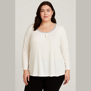 Gerry Weber Lyocell Blend Cream Beaded Neckline Popover Long Sleeve Sz 18